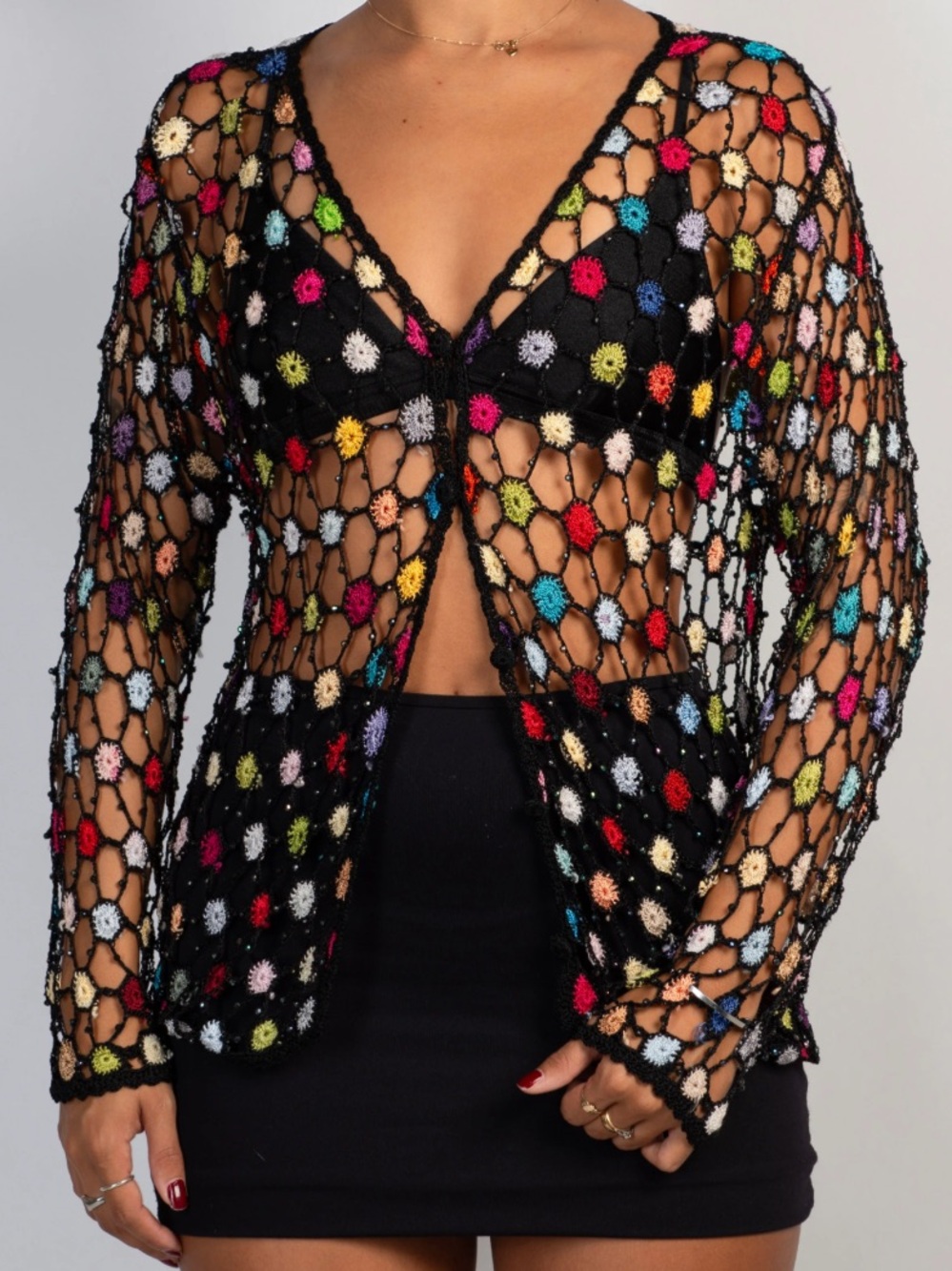 Vintage Crochet beaded open weave beaded cardigan